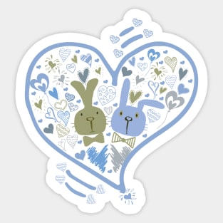 2 Cute Bunnies in a Heart Sticker